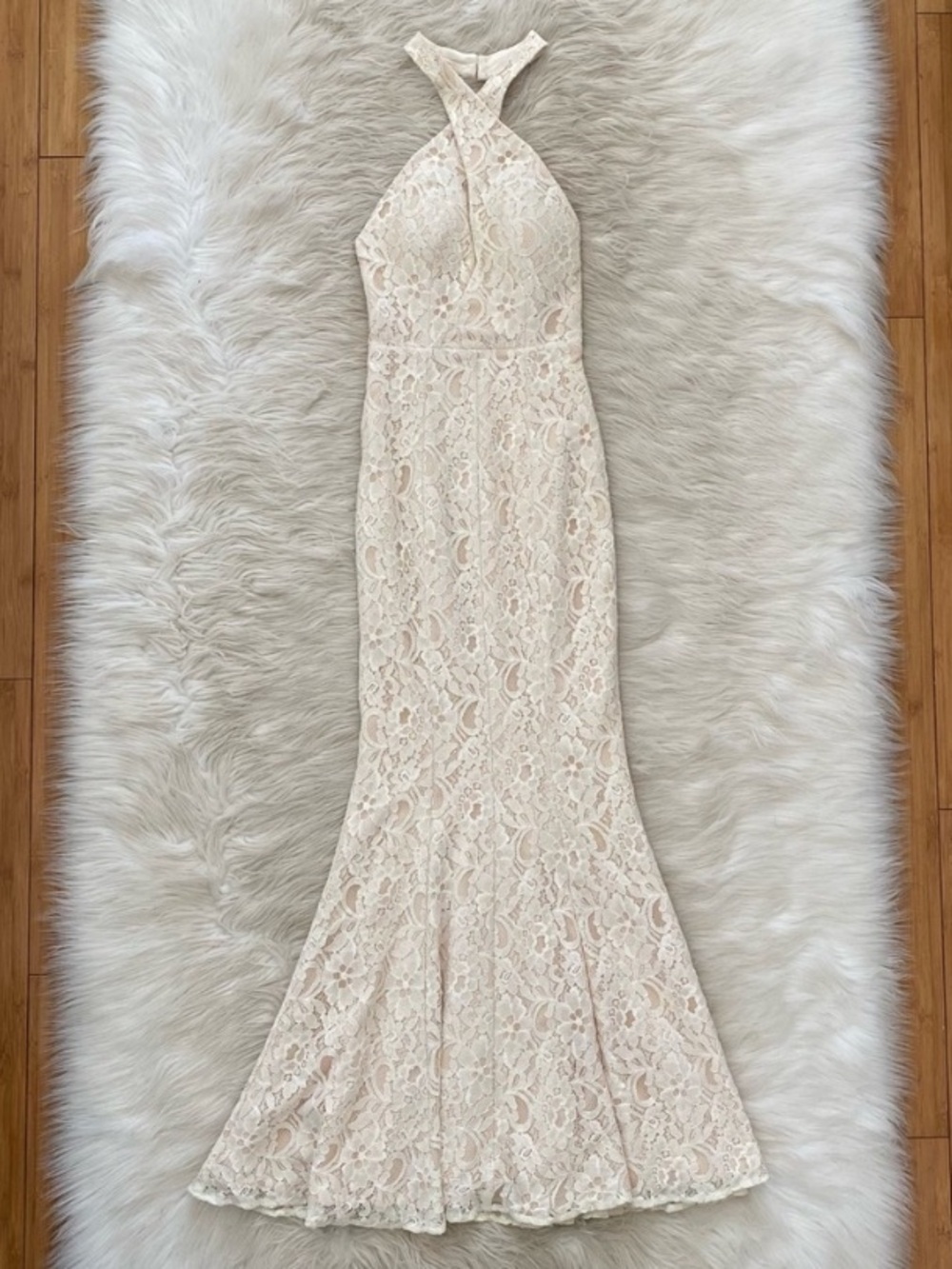 Jarlo Priscilla Maxi Dress Cream White Lace Halter Neck Sleeveless Gown 2 Petite - Picture 3 of 16